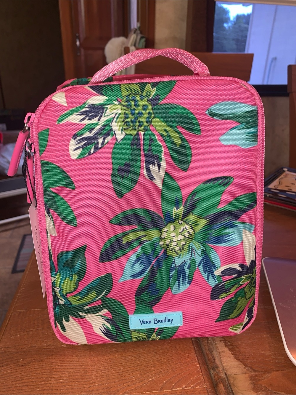 Vera Bradley Pink Floral Tropical Paradise Lunch Tote Double Zippers ID Tag